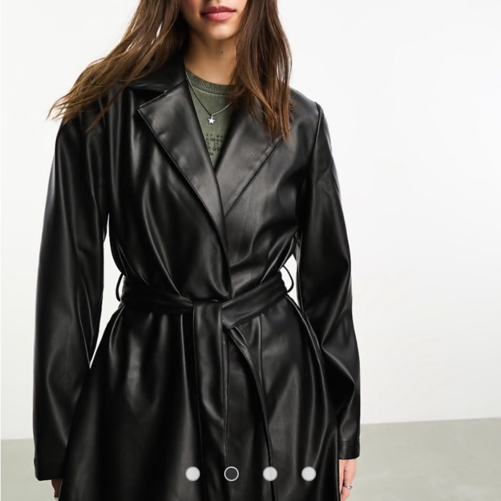 Black Women's Faux Leather Trench Coat